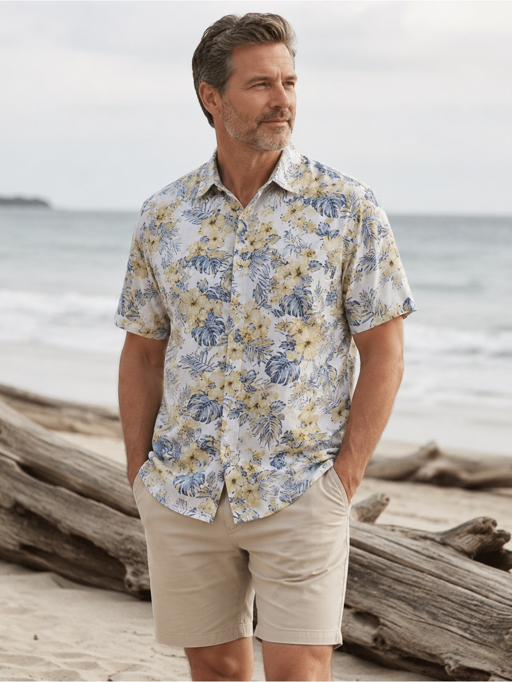 IZOD Saltwater Men’s Tropical Floral Button Front Shirt Size Large